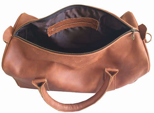 100% Full Grain Leather High Quality Handcrafted Duffel,Weekender,Luggage, Travel, Gym - Color Brown
