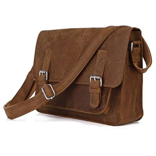 Full Grain Messenger Bag 14 Inch Laptop, Computer, Apple, iPad, Macbook,iPhone - Dark Brown Colour