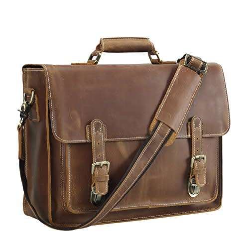 15Inch Full Grain Leather Briefcase, Messenger Bag, Fits  Macbook, Laptop, Apple & smartphones