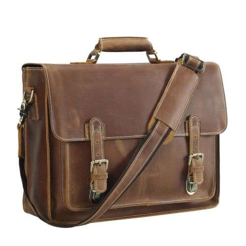 15Inch Full Grain Leather Briefcase, Messenger Bag, Fits  Macbook, Laptop, Apple & smartphones