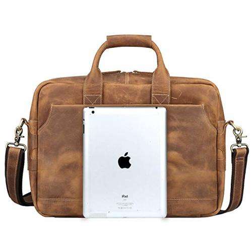 15 Inch Full Grain Leather Briefcase, Messenger Bag, Fits Mac book, Laptop, iPad, Mobile Phone
