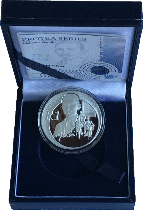 2008 Mahatma Gandhi Commemorative Protea Proof Silver R1 Coin