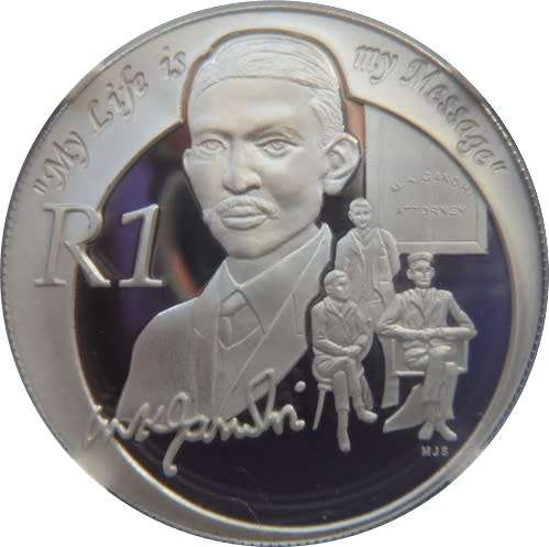 2008 Mahatma Gandhi Commemorative Protea Proof Silver R1 Coin
