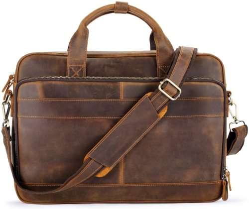 15 Inch Full Grain Leather Briefcase, Messenger Bag, Laptop Bag - Available Colour - Dark Brown,