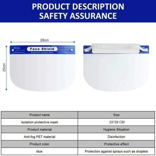 Safety Face Shield, Full Face Shield, with Protective Clear Film Elastic Band and Comfort Sponge.