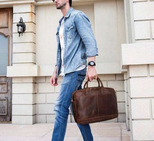 15 Inch Full Grain Leather Briefcase, Messenger Bag, Fits Mac book, Laptop, iPad, Mobile Phone