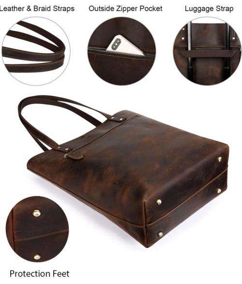 Women Genuine Leather Shoulder Tote Bag Purse Large Handbag - Carries up to 14 Inch Laptop