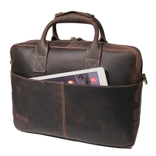 15 Inch Full Grain Leather Briefcase, Messenger Bag, Fits Mac book, Laptop, iPad, Mobile Phone