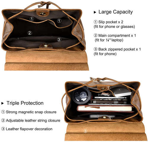 Full Grain Leather Backpack, Handbag, Laptop Bag - Carries up to 14Inch Laptop