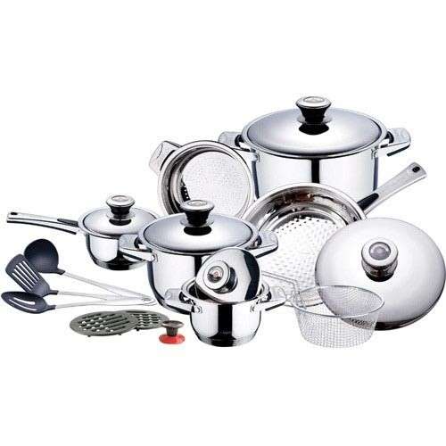 SwissHome **19 Pieces Stainless Steel 19/10 Cookware**,9 layer capsuled Bottom &Thermostat lids