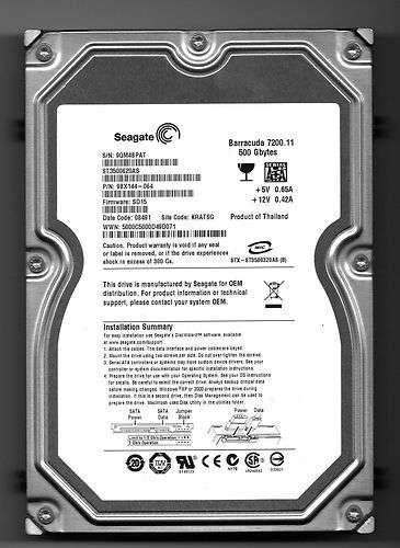 Seagate Barracuda ST500DM002 500GB 7200 RPM 16MB Cache SATA 6.0Gb/s 3.5" Internal Hard Drive Bare Dr