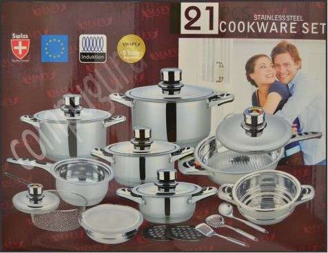 Swiss Precision*21 Pieces* Stainless Steel 18/10 Cookware,7 layer capsuled Bottom &Thermostat lids