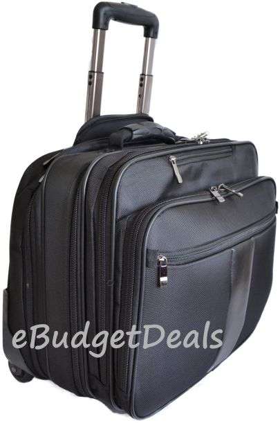14" Black Wheeled Business Laptop Briefcase Trolley Case Travel Bag - With Telescopic Handle