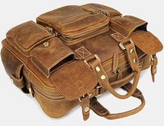 Multi Pocket 15 Inch Full Grain Leather Briefcase, Messenger Bag, Fits Mac book, Laptop