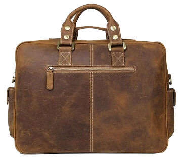 Multi Pocket 15 Inch Full Grain Leather Briefcase, Messenger Bag, Fits Mac book, Laptop