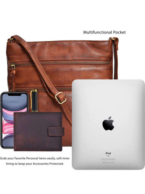 100% Full Grain Leather Cross Body Sling Handbag for Women