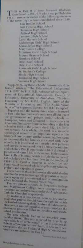 Some Renowed Rhodesian Senior Schools and More Rhodesian Senior Schools I P Maclaren