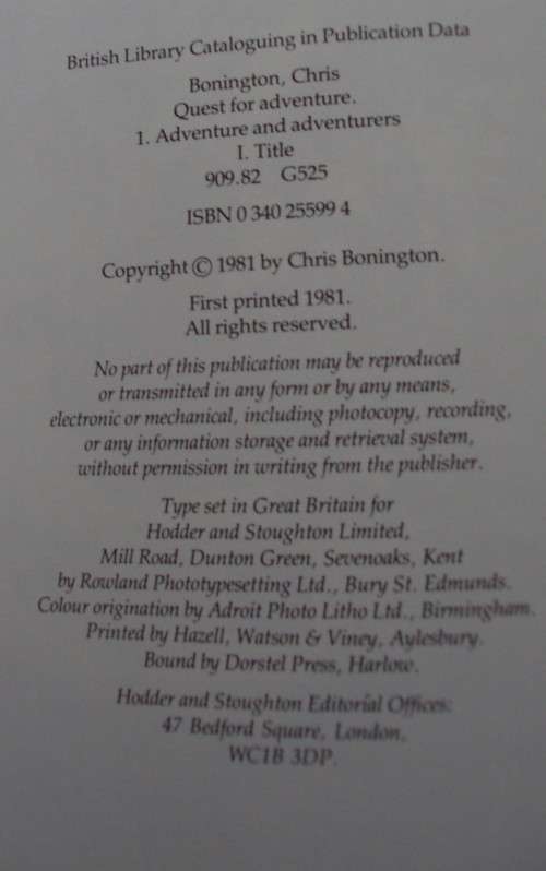 Quest for Adventure Chris Bonington