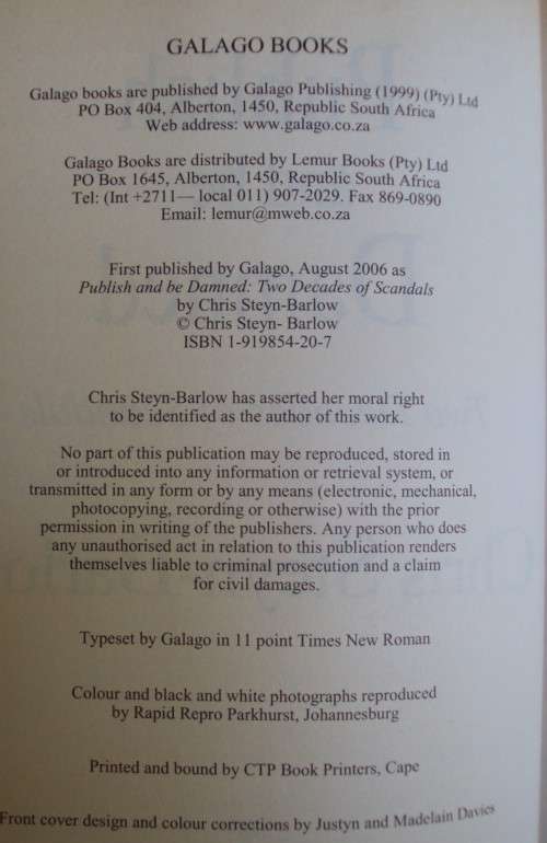 Publish and Be Damned: Two Decades of Scandals Chris Steyn-Barlow