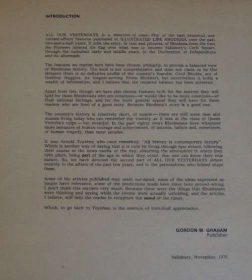 All our yesterdays, 1890-1970 : A pictorial Review of Rhodesia`s Story Illustrated Life Rhodesia