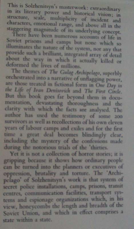 The Gulag Archipelago: An Experiment in Literary Investigation Volumes 1 -3 Alexander Solszhenitsyn