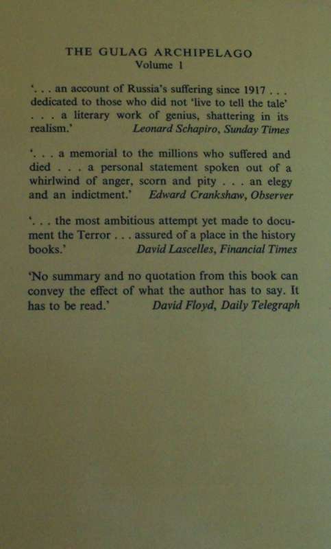 The Gulag Archipelago: An Experiment in Literary Investigation Volumes 1 -3 Alexander Solszhenitsyn