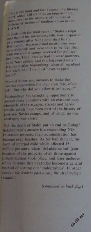 The Gulag Archipelago: An Experiment in Literary Investigation Volumes 1 -3 Alexander Solszhenitsyn