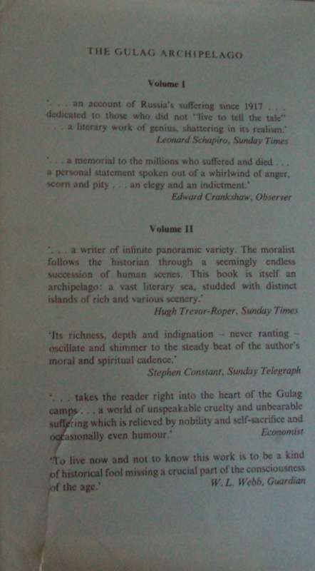 The Gulag Archipelago: An Experiment in Literary Investigation Volumes 1 -3 Alexander Solszhenitsyn