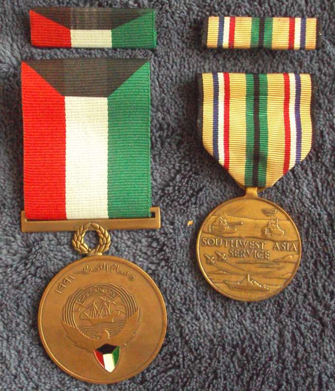 USA Fifth Class Kuwait Liberation Medal with Ribbon & USA South West Asia Service medal with Ribbon