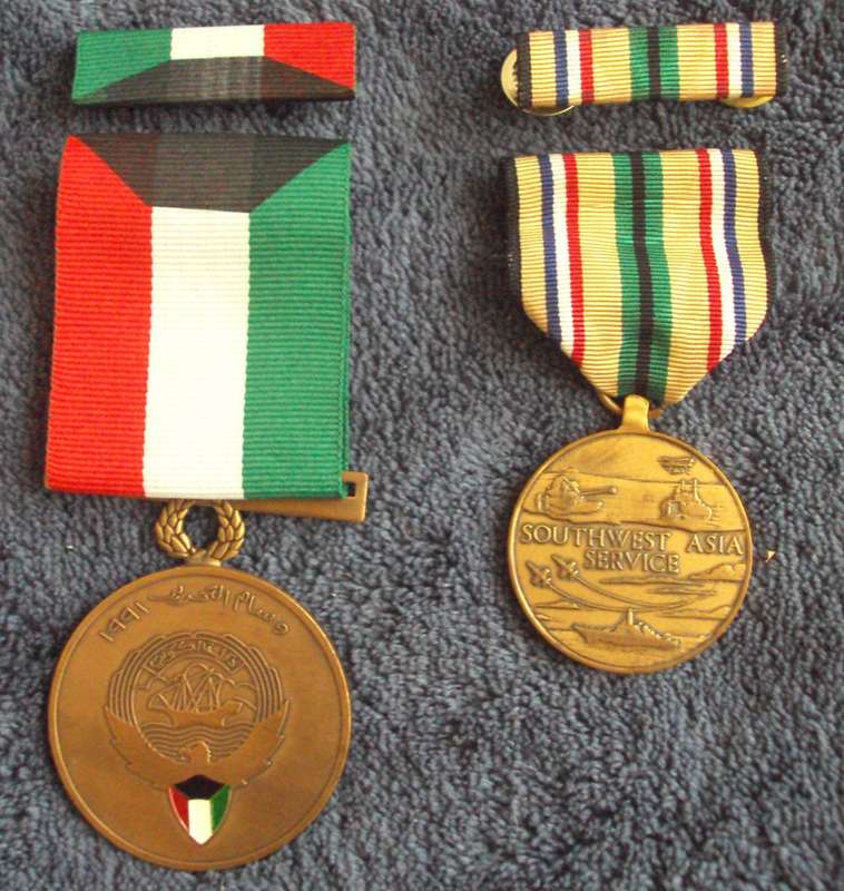 USA Fifth Class Kuwait Liberation Medal with Ribbon & USA South West Asia Service medal with Ribbon