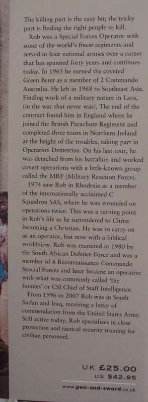 Special Forces Operator Serving with the SAS and MRF    Robert W Brown  Signed by the author