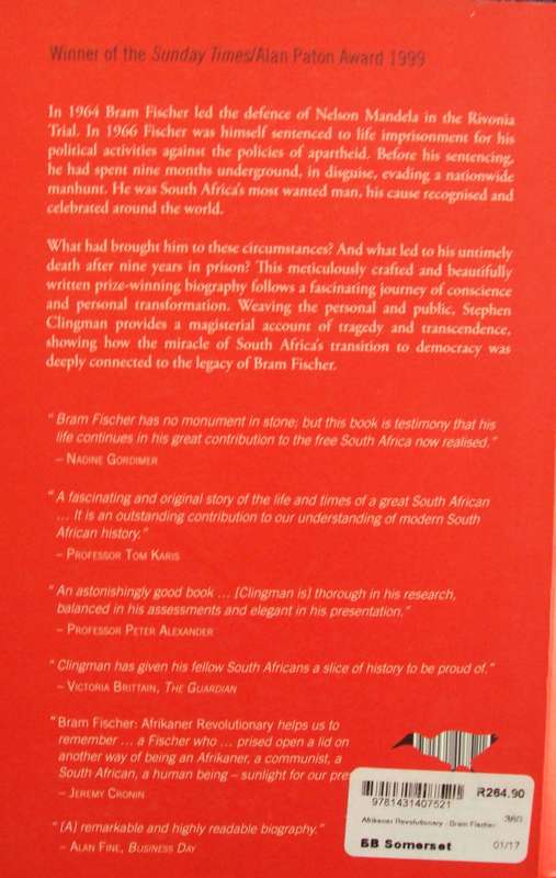 Bram Fischer Afrikaner Revolutionary Stephen Clingman