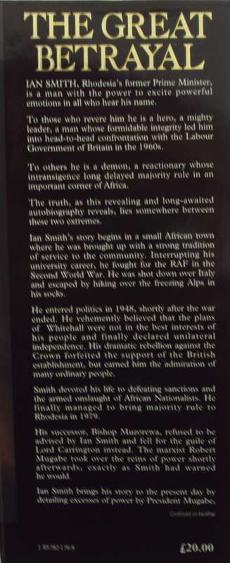The Great Betrayal - The Memoirs of Ian Douglas Smith Signed by the author