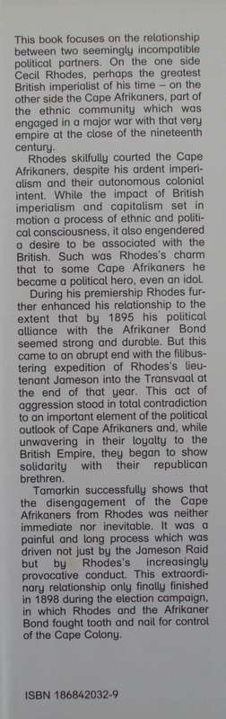 Cecil Rhodes and the Cape Afrikaners The Imperial Colossus and the Colonial Parish Pump