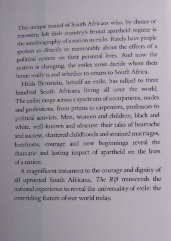 The Rift The Exile Experience of South Africans Hilda Bernstein