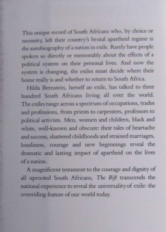 The Rift The Exile Experience of South Africans Hilda Bernstein
