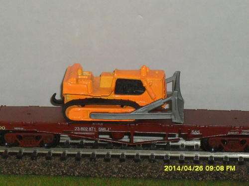 HO SAR Flat Deck Short Wheelbase Wagon with Bulldozer load included