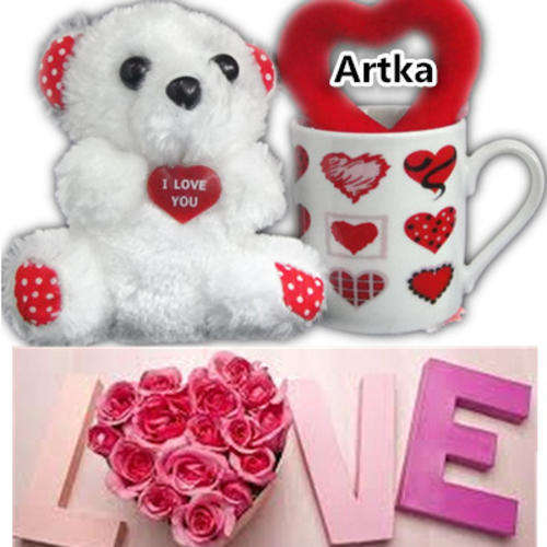 ROMANTIC VALENTINE'S DAY GIFT DECORATION TEDDY BEAR WITH CUP AND VALENTINE'S LOVE