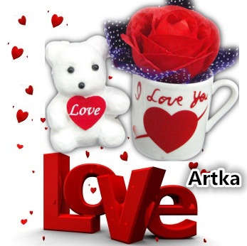 ROMANTIC VALENTINE'S DAY GIFT TEDDY BEAR WITH CUP AND VALENTINE'S FLOWER