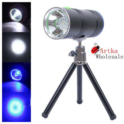Dual Light Source White & Blue LED Rechargeable Fishing Light Lamp Torch Tripod Rechargeable