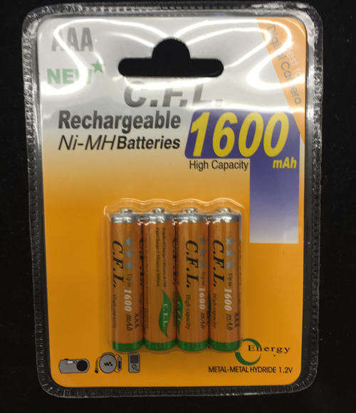 4 x AAA Rechargeable Batteries NI-MH 1600 mAH HIGH CAPACITY C.F.L .