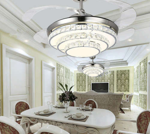 Modern simple stealth fan lights living room bedroom restaurant lights crystal ceiling fan remote co