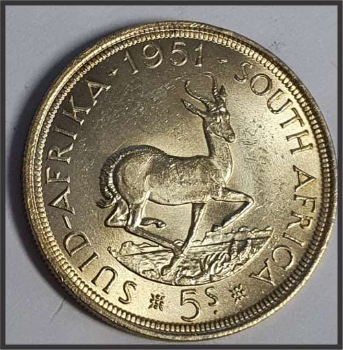 ZAR 1951 5 Shillings // UNC //, Coin in Capsule, picture of actual coin