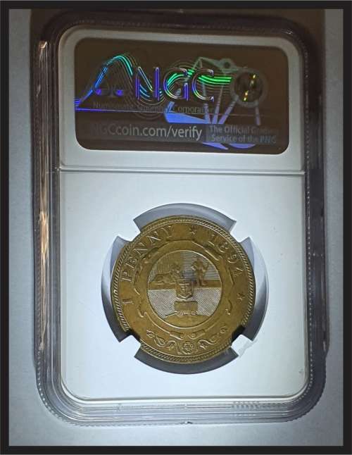 SCARCE!!! ZAR 1894 1 PENNY // Low Mintage 10 769 only // NGC AU 53 BN // HIGH CATALOGUE VALUE
