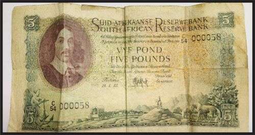 5 POUND NOTE - PLEASE SEE CONDITION OF NOTE(DAMAGED)
