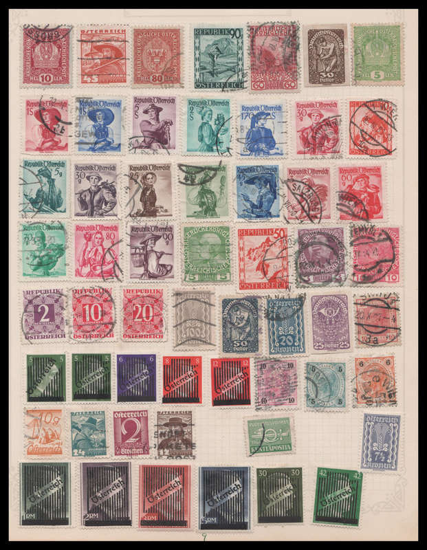 Austria.  55 stamps on page as per scan.