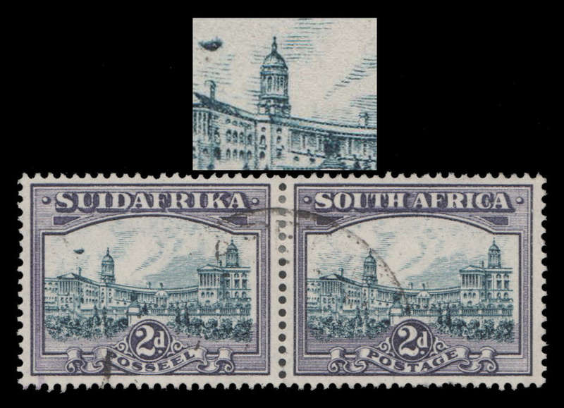 Union of South Africa - variety.  AIRSHIP FLAW on 2d Blue and Violet.