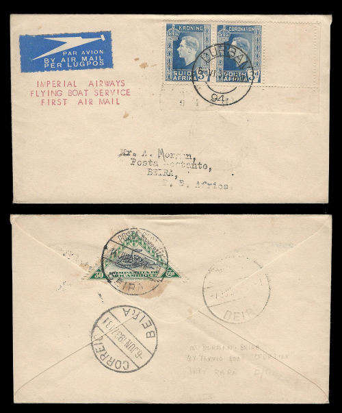 Union of South Africa.  Imperial Airways - Flying Boat Service cover as per scans.