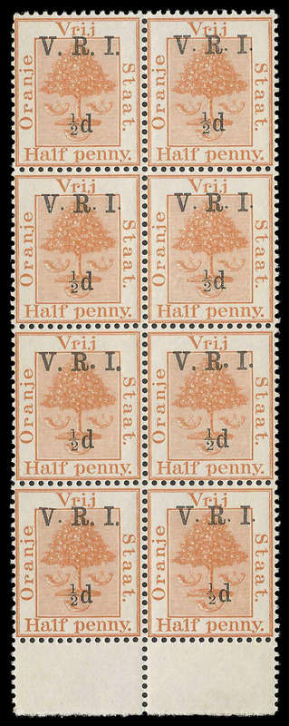 Orange Free State.  ½d Overprint (SACC 59) with varieties.  Superb unmounted mint.