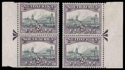 Union of South Africa.  2 x 2d Roto Arrow Pairs Inverted Watermark (SACC 44a) as per scan.